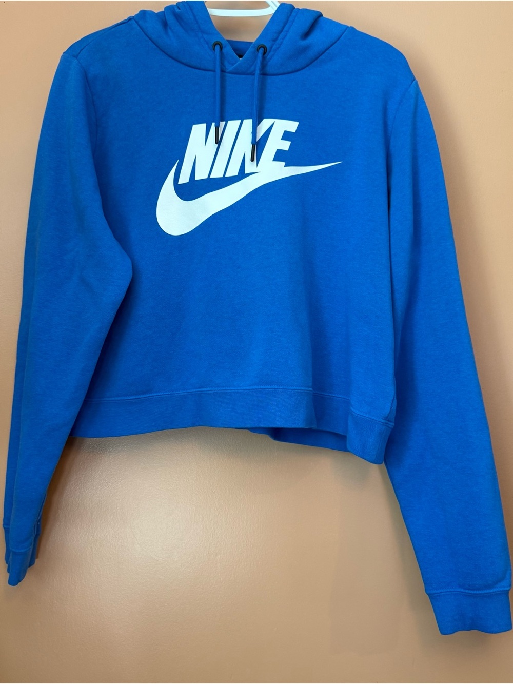 Nike Women’s XL Blue Cropped Fleece Swoosh Logo Hoodie Athleisure